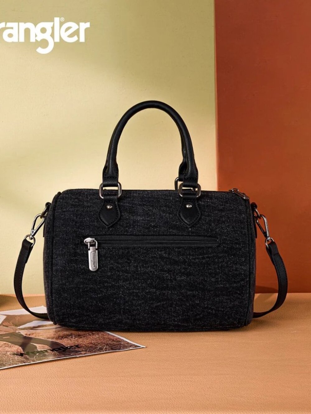 Wrangler Western Rhinestone Denim Boston Bag/Crossbody Black - Picture 5 of 8